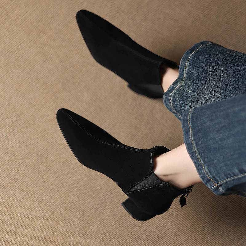 Krazing Pot Rindsvelours Nubuk Runde Zehenpartie Dicke Absätze Chelsea Boots Größe 43 Reißverschluss hinten Damen Stiefeletten