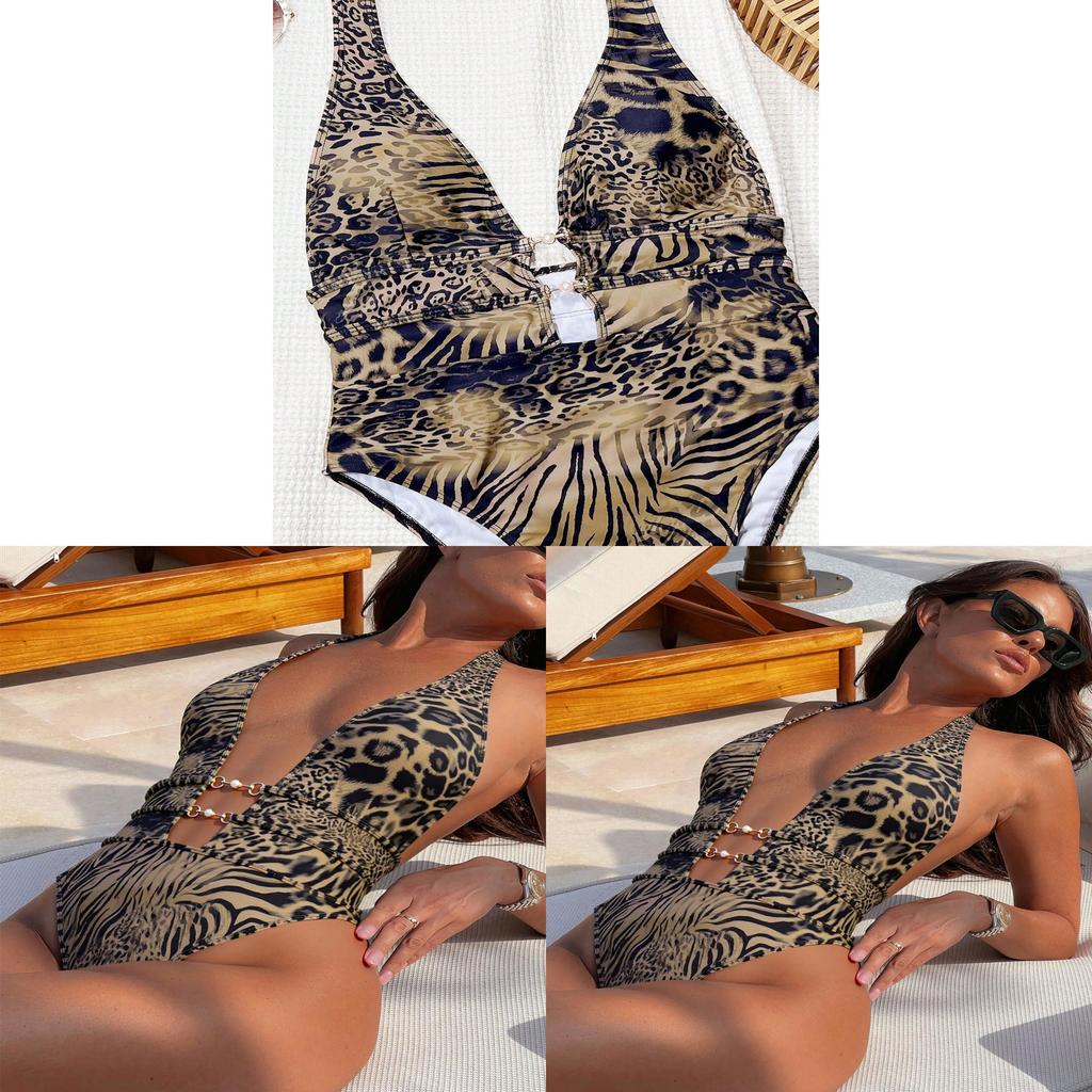 Leopardenmuster Badeanzug Für Damen Aus Polyesterstoff Für Wassersport Und Strandmode