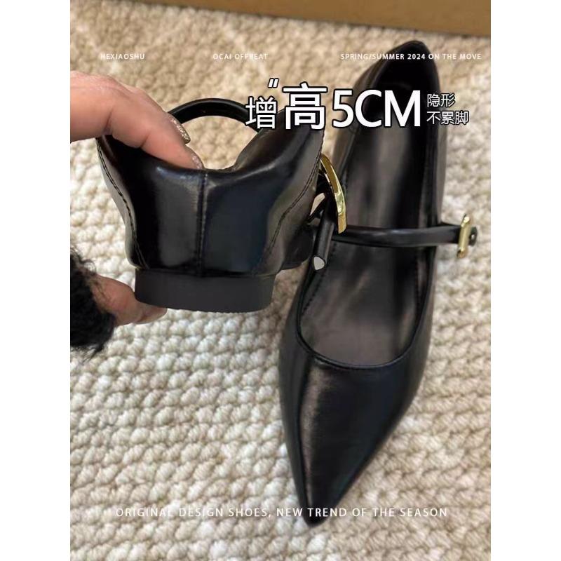Temperament Mary Jane shoes women's one-button commuter pointed low-heeled soft leather soft-soled single shoes