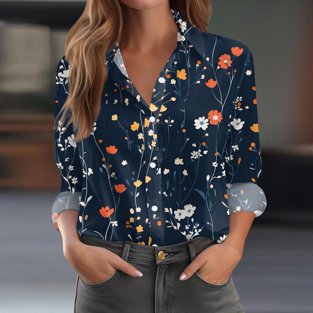 Dámská košile halenka s potiskem tlačítka s dlouhým rukávem ležérní základní košilový límec s běžným topem