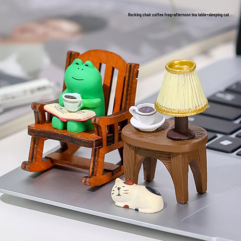 Frog Rocking Chair Cute Healing Decoration – Desktop Ornament for Office or Home