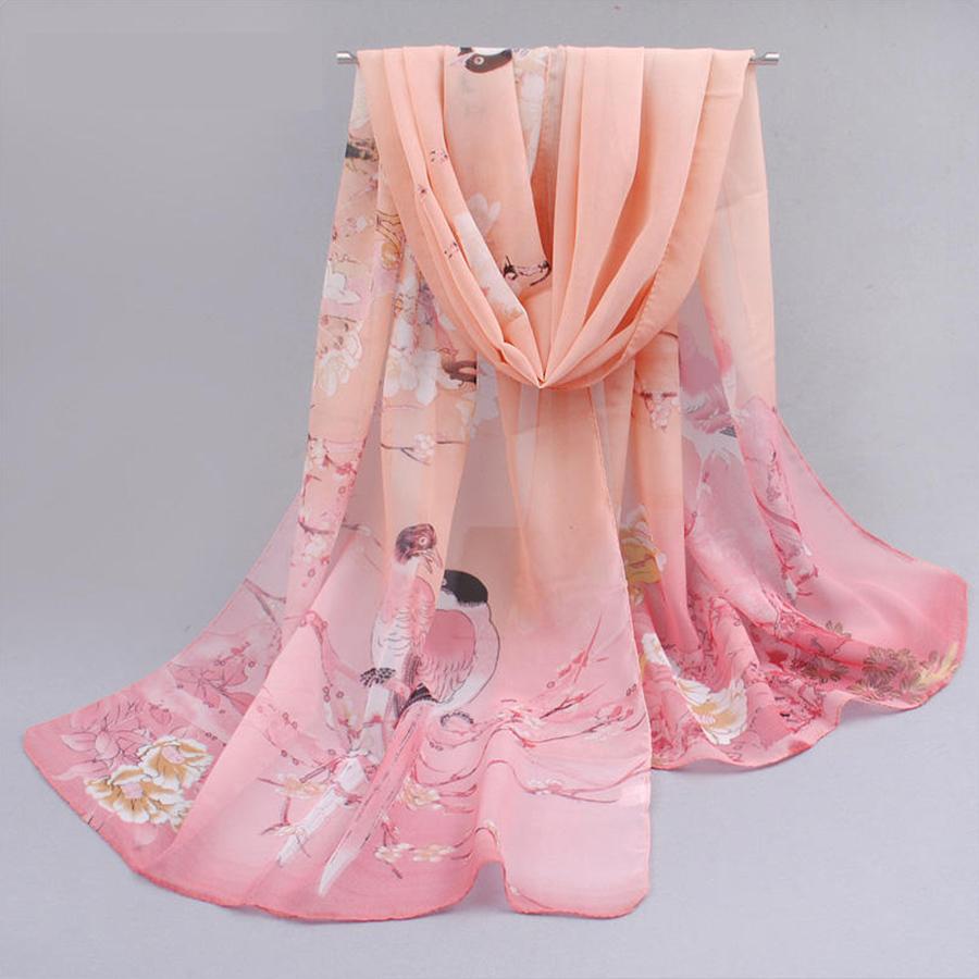 

Women s Chiffon Scarf Magpie Pattern Simulation Silk Scarf Long Gauze Scarf Sunscreen Shoulder Bag Headscarf 50X150cm світло-жовтого кольору