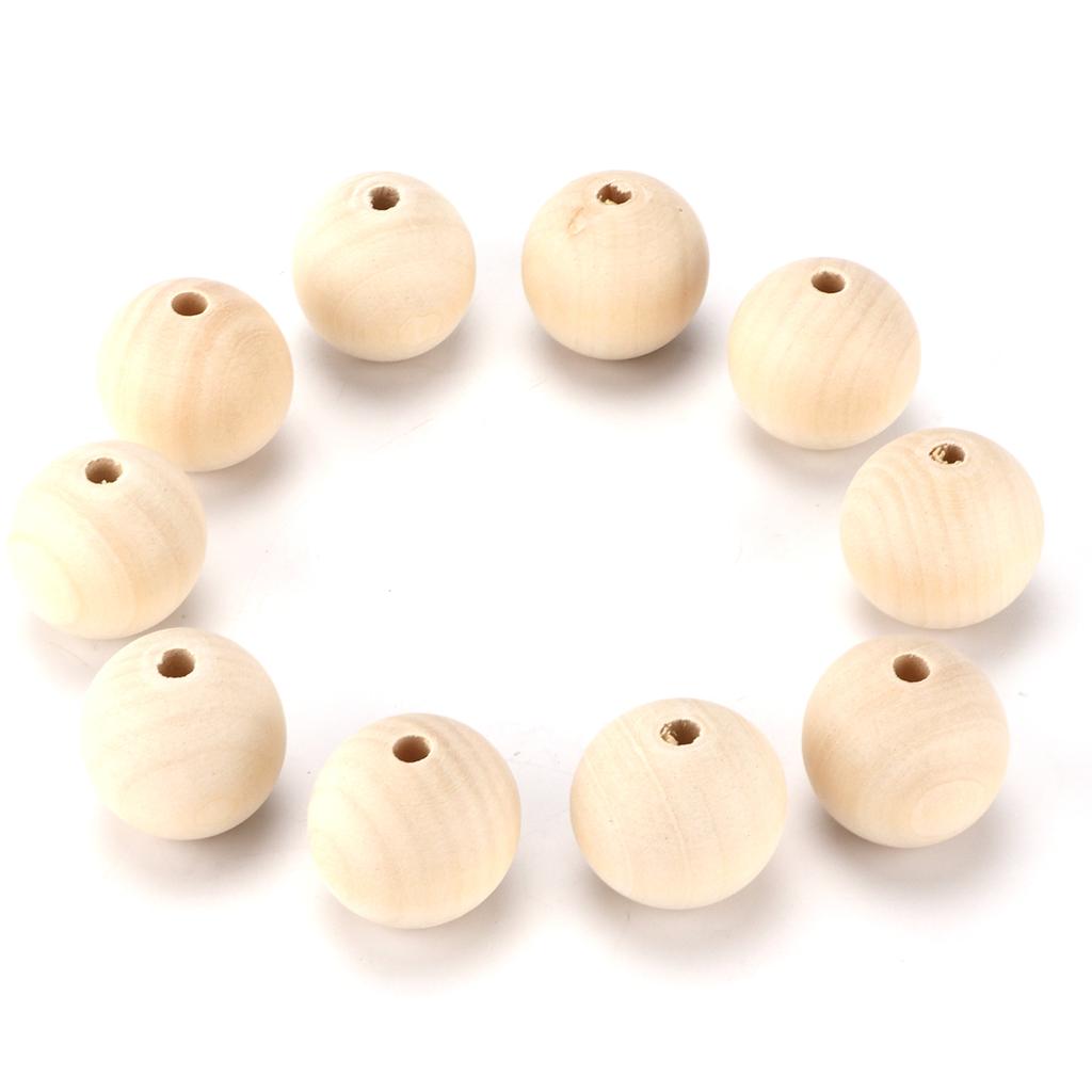 10pcs Craft Beads Round Wood Color MultiPurpose Wooden Beads Bulk with Hole for DIY Handicraft Decoration Gift