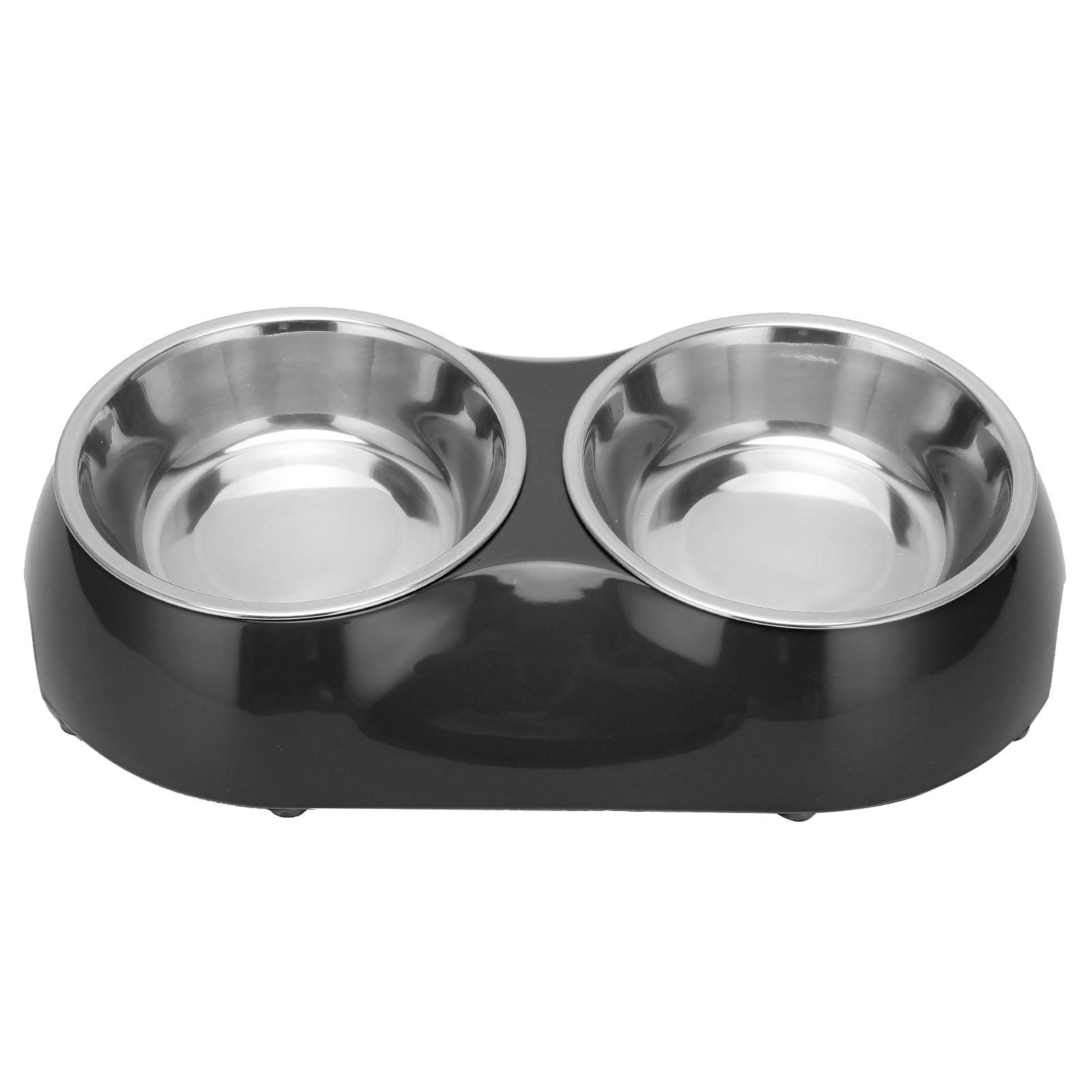 

Нескользящие двойные миски для домашних животных из нержавеющей стали, бытовая кормушка для еды и воды для средних и мелких домашних животных(M S(for 2-4kg) чёрный