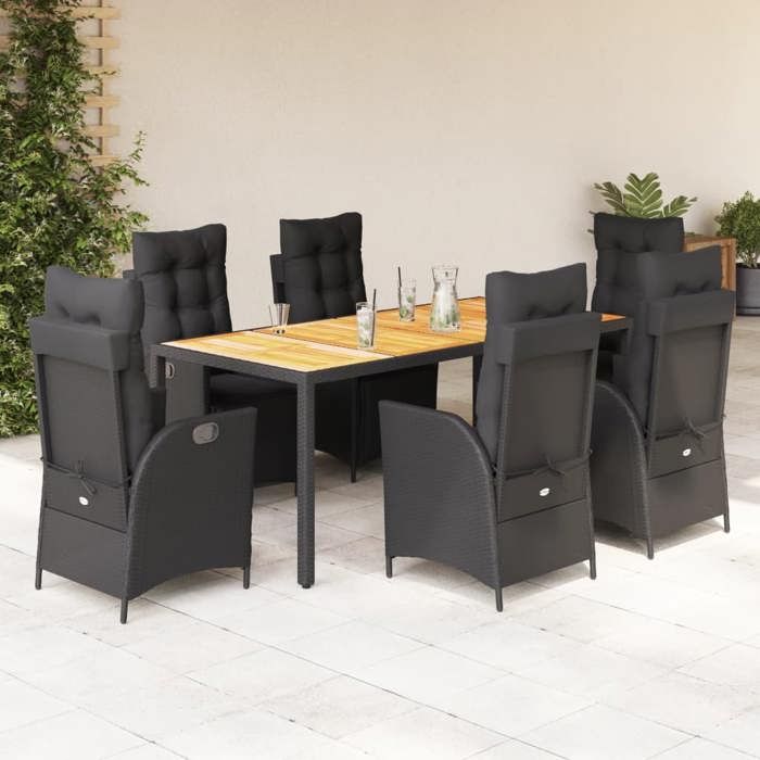 VidaXL Garden Dining Set with Cushions 7 Pcs, Table and Chairs with Adjustable Backrest, Outdoor Furniture, 3213342