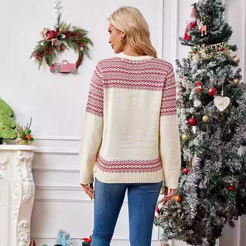 

2024 Pattern Sequin Embroidered Christmas Sweater Beige Christmas Sweater S