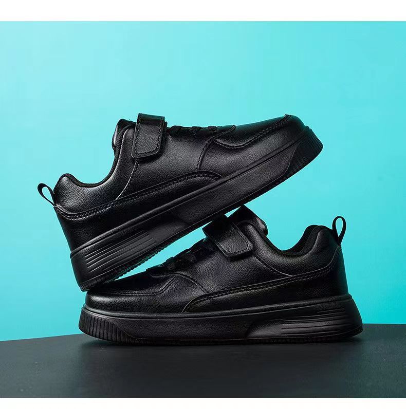 2025 foreign trade non-slip student non-slip leather sneakers spring and autumn children's board shoes waterproof small black shoes little white shoes