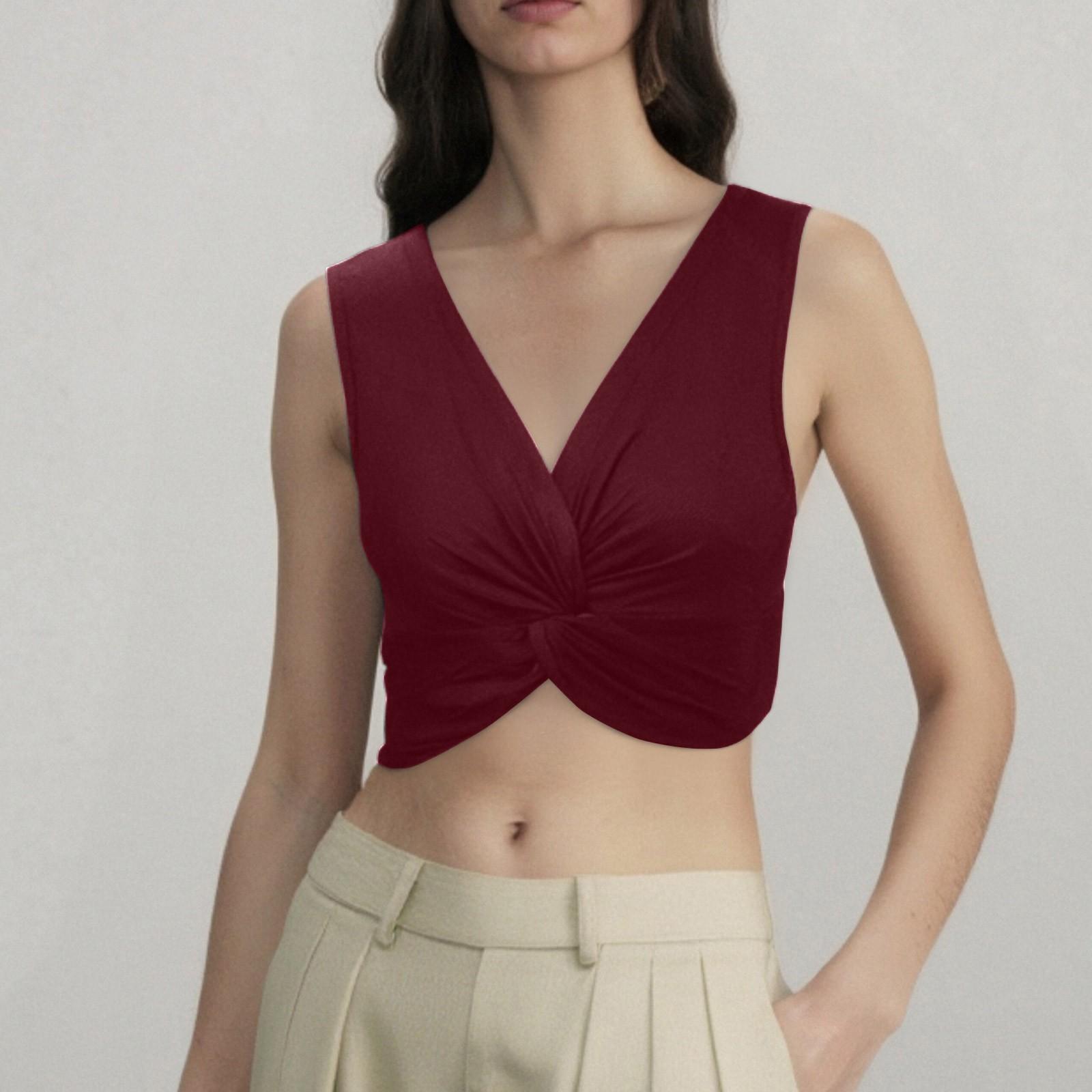 

Модная женская облегающая короткая майка без рукавов с перекрутом S винный