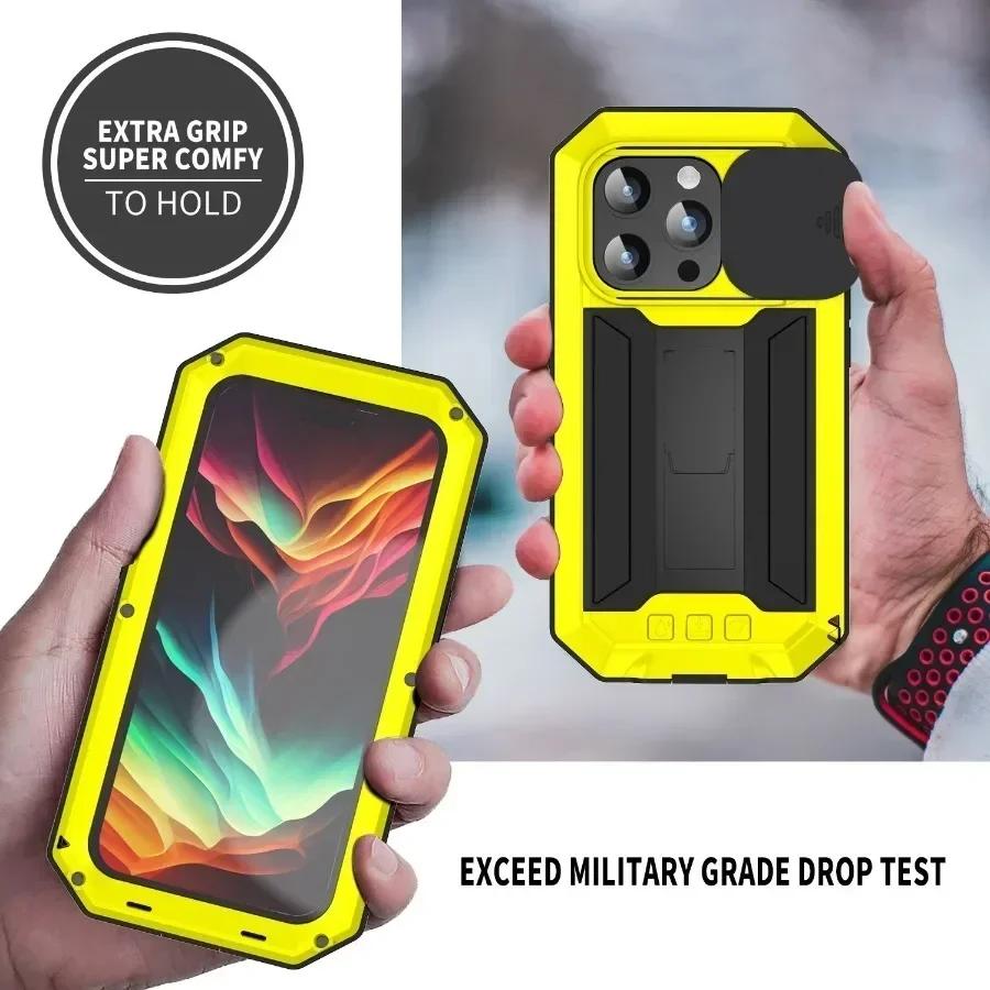 Rugged Armor Aluminum Metal Case For iPhone 16 15 14 Plus 13 Pro Max Heavy Shockproof Anti-scratch Cover Screen Lens Protector