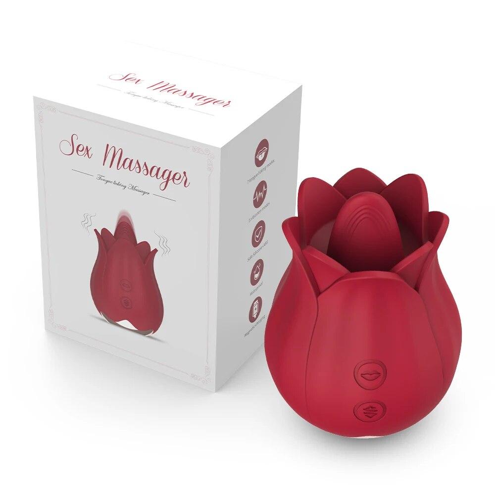 Rosen-Vibrator Sexspielzeug für Frauen G-Punkt Klitorisstimulation Leckende Zunge Vibrator Sexspielzeug für Erwachsene 18 Weiblicher Masturbator