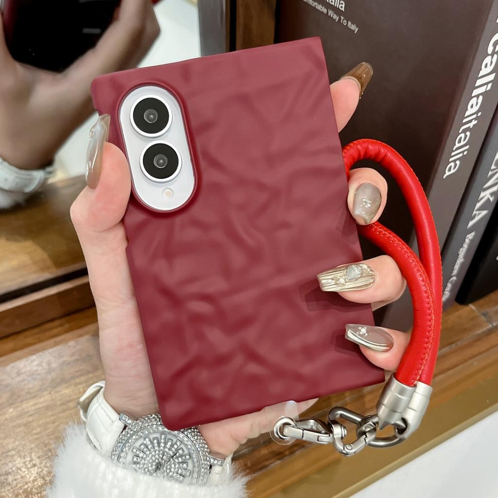 Lanyard Wrist Strap Case For Samsung Z Fold 8 Wrinkles 3D Water Ripples Cases for Galaxy ZFold 8 7 6 5 Fold8 Slim Matte PC Cover