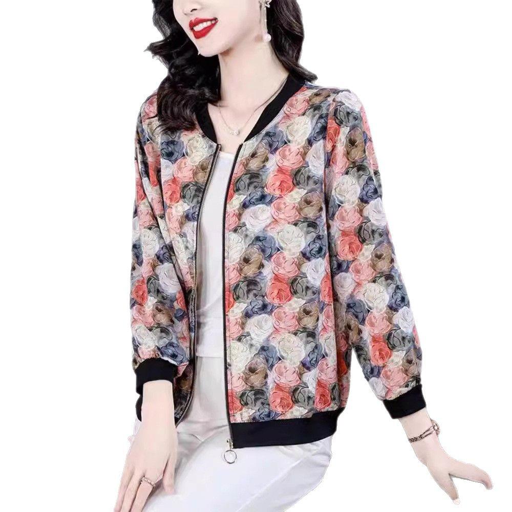 Women's Summer Chiffon Cardigan: Lightweight, Sun Protection, Petite, Age-Reducing, Easy To Match, Printed Design, Baseball Style.