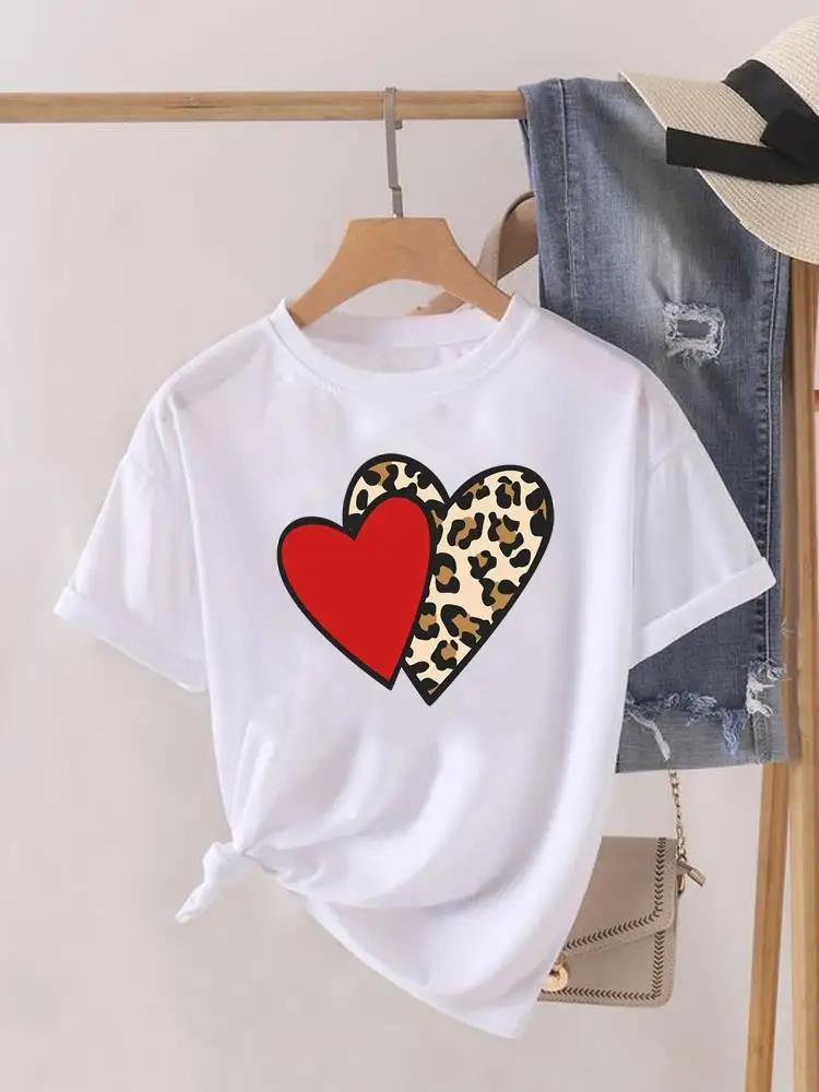 Love Heart Print Clothes Graphic Tshirt Fashion Print Summer Unisex Trend Sweet Short Sleeve Lady Female Shirt Tee
