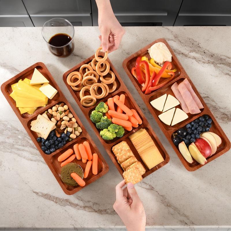 Wooden Serving Tray Acacia Wooden Serving Plate Sturdy Food Serving Utensils Beautiful Wooden Divided Tray For Birthday Wedding