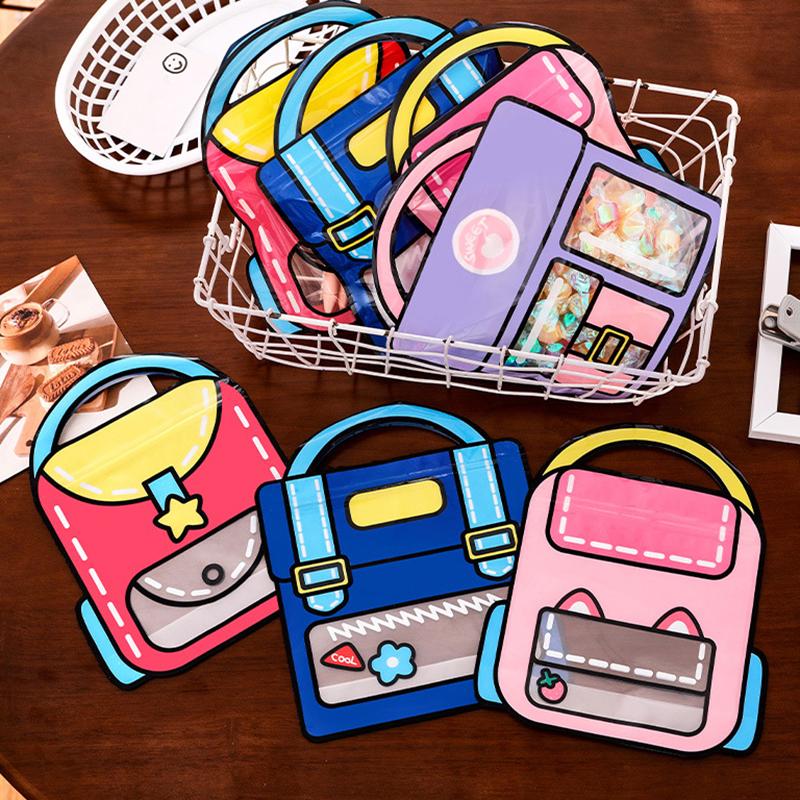 5Pcs Creative Gifts Packaging Bags Lunch Bag School Bags Cartoon School Bag Shape Self-Lock Bags Birthday Graduation Party Gift
