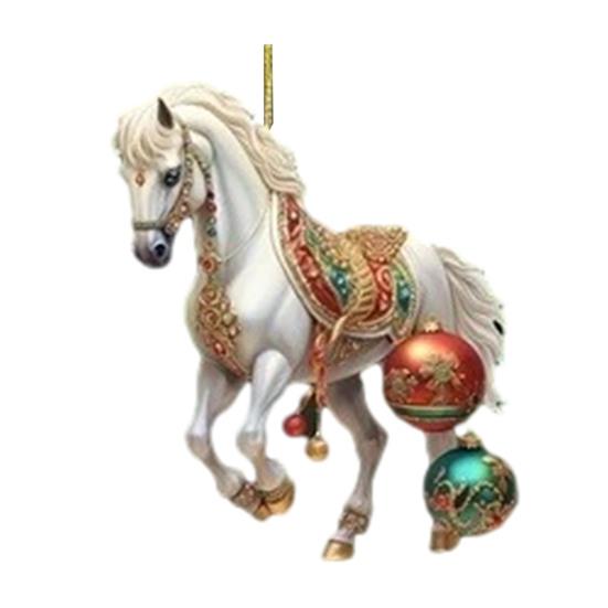 Vánoční 2D ozdoba kůň akrylová plochá koňská závěsná dekorace koňská památka ozdoba na vánoční stromeček pro milovníky koní dárky slavnostní dekorace