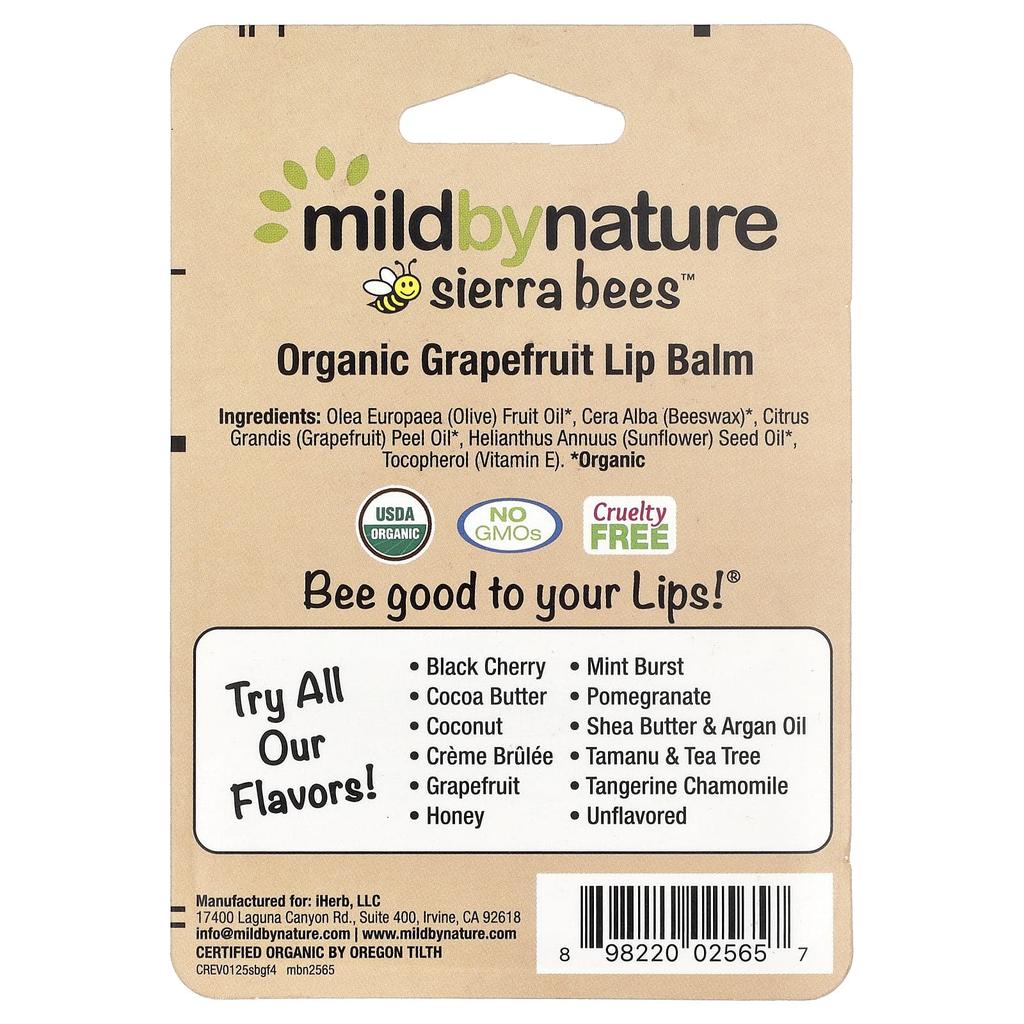 Mild By Nature, Sierra Bees™, Organic Lip Balm, Grapefruit, 4 Pack, 4.25 g (0.15 oz) Each
