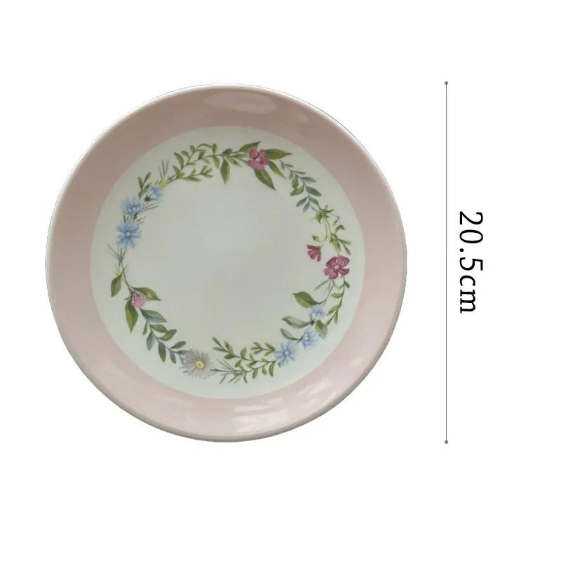 Assiettes en céramique à fleurs de style français, style rétro rose, pour dessert, petit gâteau, assiette à dîner, pour le thé de l'après-midi, vaisselle exquise