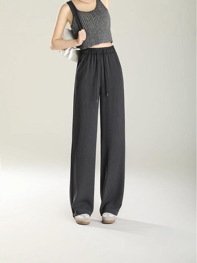 Elegant Women's Korean Style Elastic Waist Pants - Spring 2025 Collection, Narrow and Wide-Leg Casual Long Pants