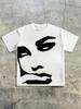 Loosefitting White Tshirt With Abstract Huunisex Face Art Print Pure Cotton Loosefitting Street Style Shirt For Couples T Shirt