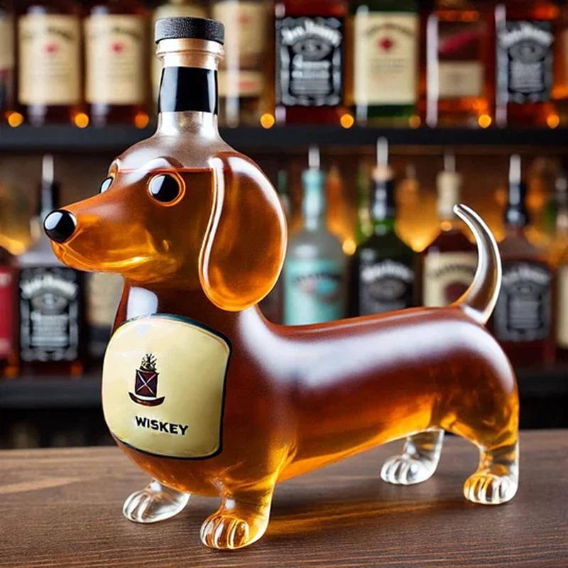 Funny French Bulldog Whiskey Bottle, Humor Novelty Decanter, Creative Gift, 250ml Clear Glass