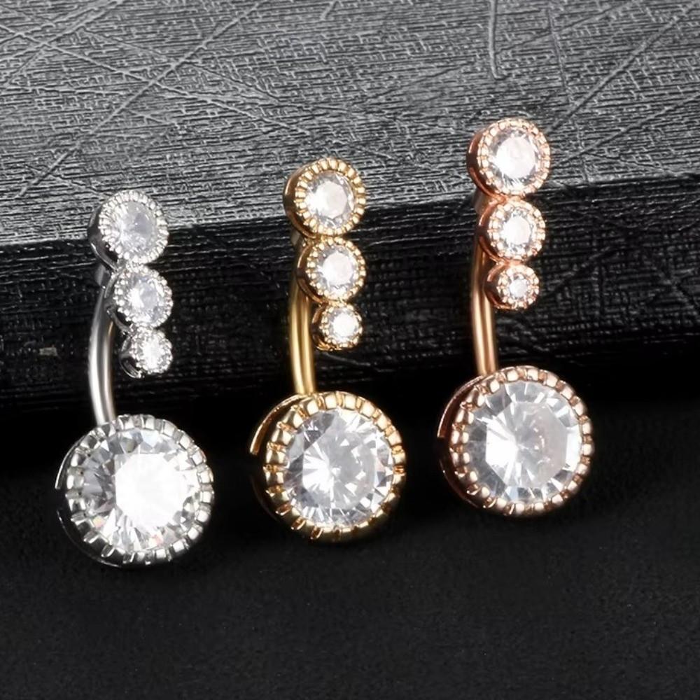 Copper Gem Navel Piercing Zircon Shiny Body Jewelry New Crystal Ball Belly Button Rings  Gift