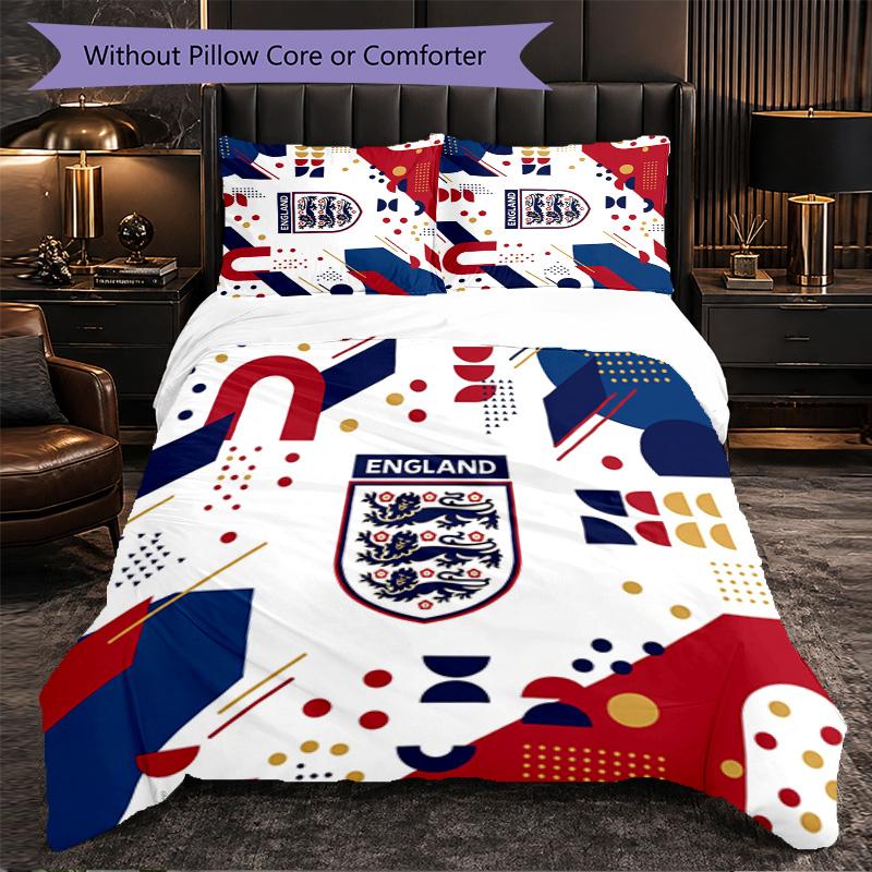 England Football Pattern 3 Pieces Bedding Set Soft Microfiber Duvet Cover with Pillow Cases for Bedroom