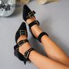 Fashion 2025 New Women's Pointed Toe Chunky Heel Fashion Single Shoes Thick Heeled Hollow Breathable Buckle Designed Elegant Sandals