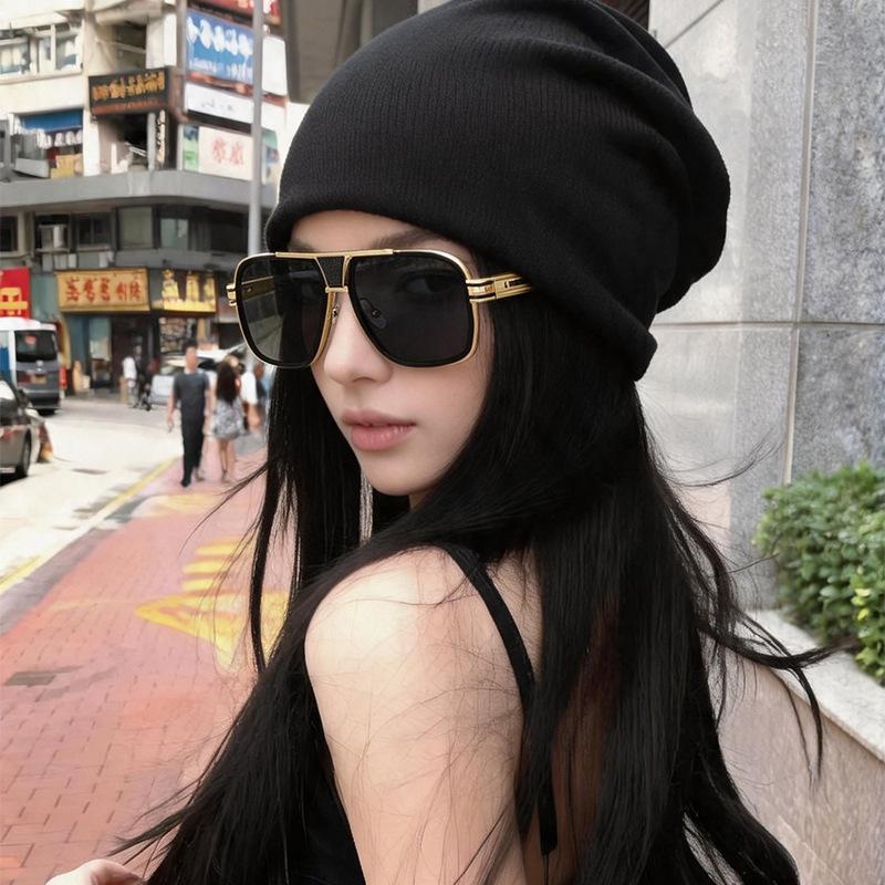 European, American and Japanese trends Men's and women's sunglasses Fashion retro metal large frame Couple toad glasses Round face ink