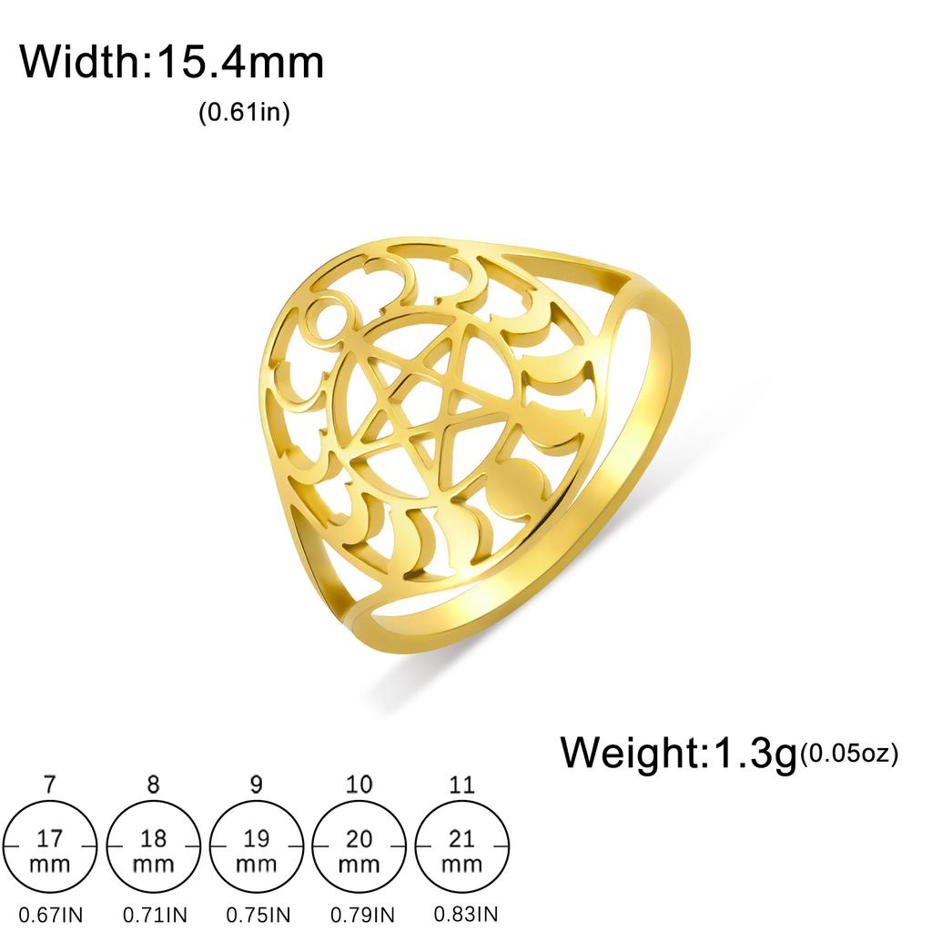 Teamer Moon Phase Ring Stainless Steel Jewelry for Women Men Gold Color Casual Party Pentagram Accessories Amulet Gift 2026