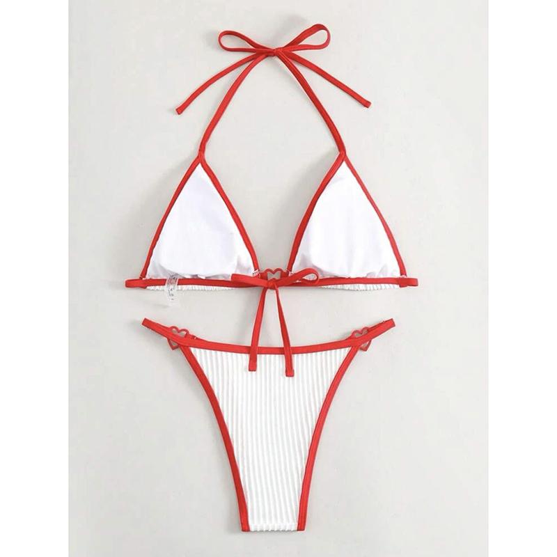 Sexy Ribbed Heart Shaped Halter Micro Bikini Women Swimsuit Female Swimwear Two Pieces Bikini Set Bathing Suit Swim Lady