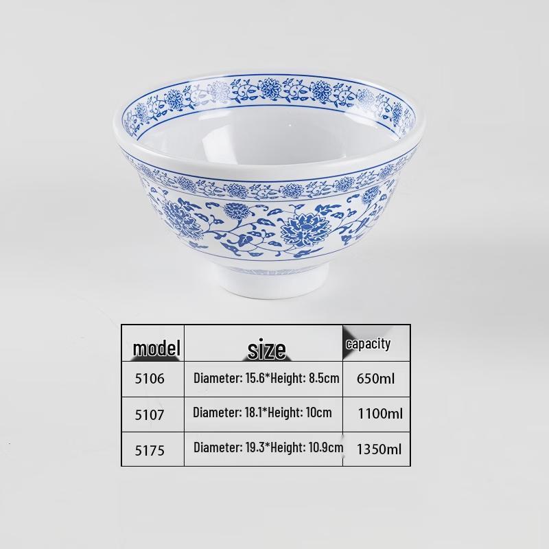 Melamine Blue  White Porcelain 6-inch Ramen Bowl (Set of 2) 6-inch, Set of 2