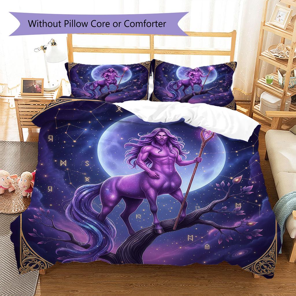 Purplemythicalcreature Pattern Bedding Quilt Set Quilt Cover Pillowcase Home Decoration Birthday Gift (1 * duvet cover + 2 * pillowcase, without core)