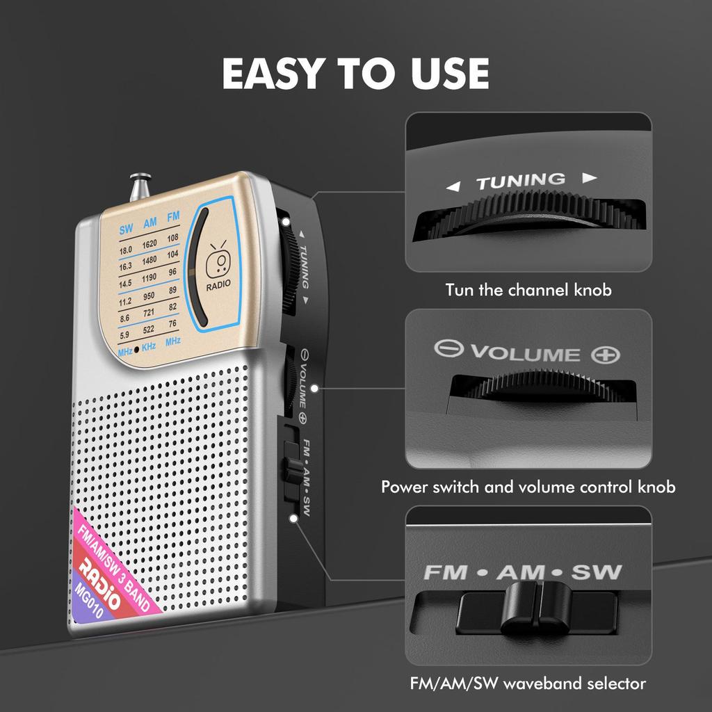 Portable Multi-Band FM/AM/SW Radio for Outdoor Use and Seniors