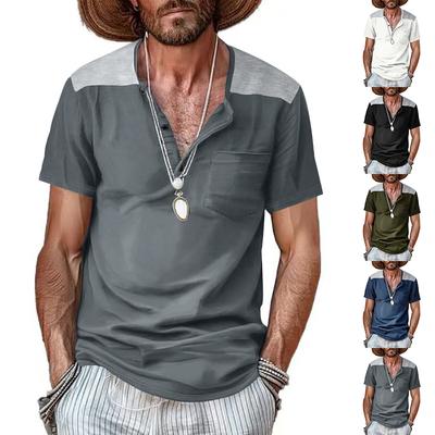 Men's Short-sleeved V-neck Button-up Large-sized T-shirt