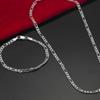 2026 Jewelry Plated 925 Silver 4MM Three To One Necklace Bracelet Set 40-75CM