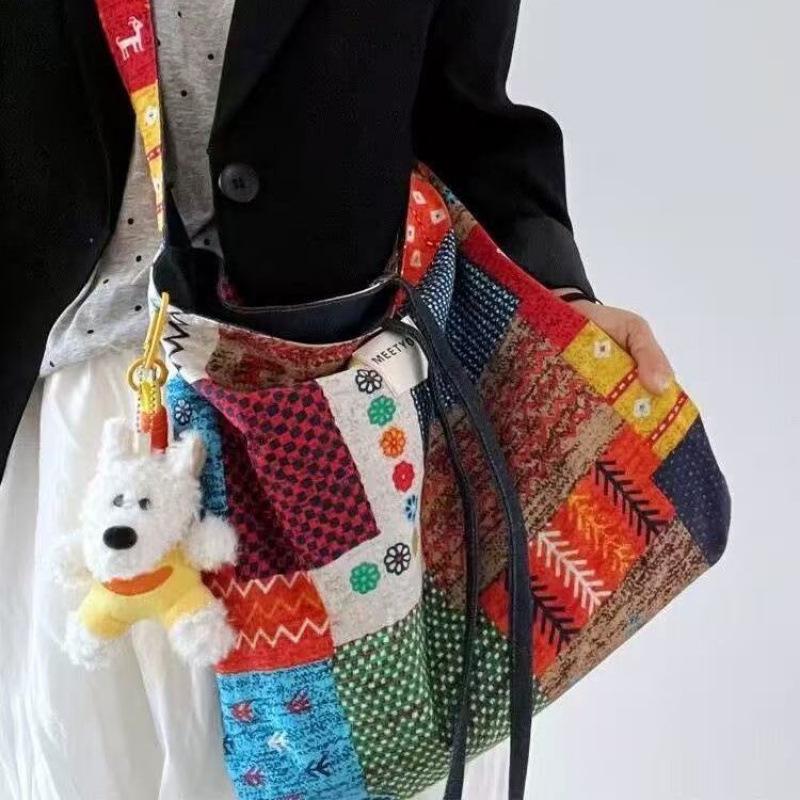 Винтажная джинсовая парусиновая сумка-тоут через плечо: Богемная этническая сумка через плечо большой вместимости для поездок на работу