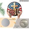 2D Flat Retro Round Aluminum Wall Decor, Memorial Day Cross & Boots Design, Indoor Outdoor Hanging Plaque, Memorial Home Gift