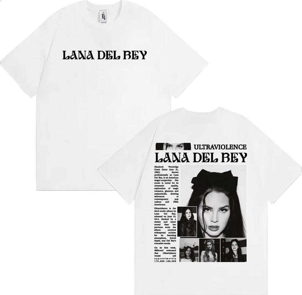 Lana Del Rey Ultraviolence Tour Collage Album T-Shirt 2026 Sommer Unisex Damen Luxus Mode Lässig Baumwolle Übergroßes T-Shirt