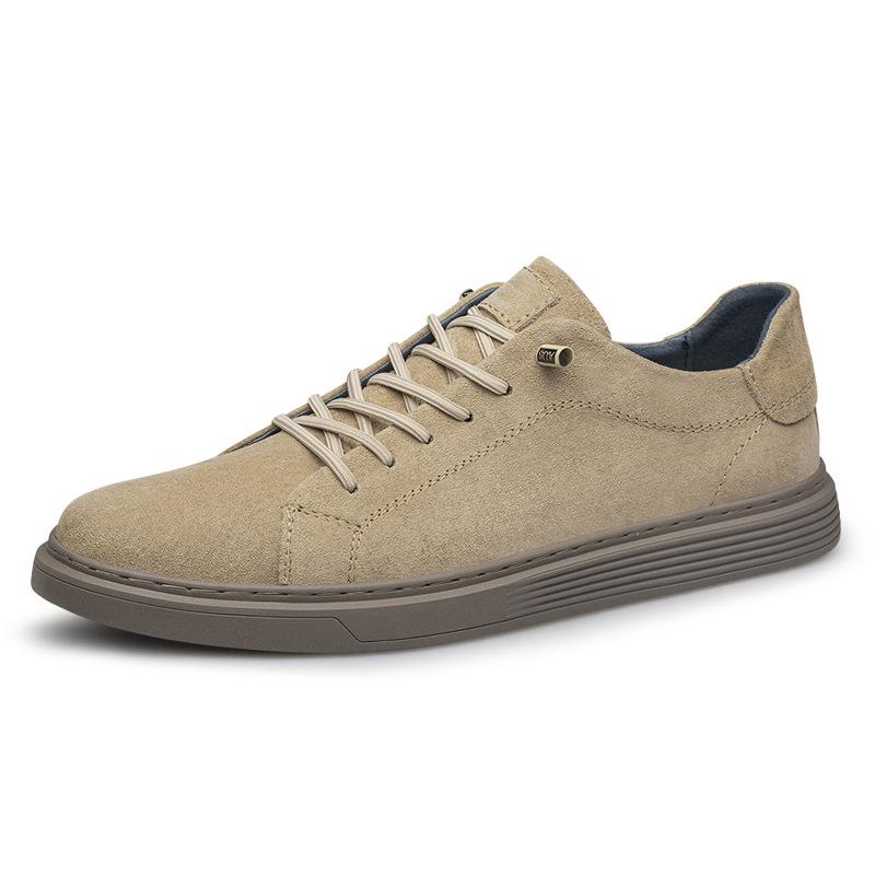 Men s Low-Top Round-Toe Lace-Up Cowhide Sneakers – Versatile British Trend Casual Sports Shoes 47 бежевый