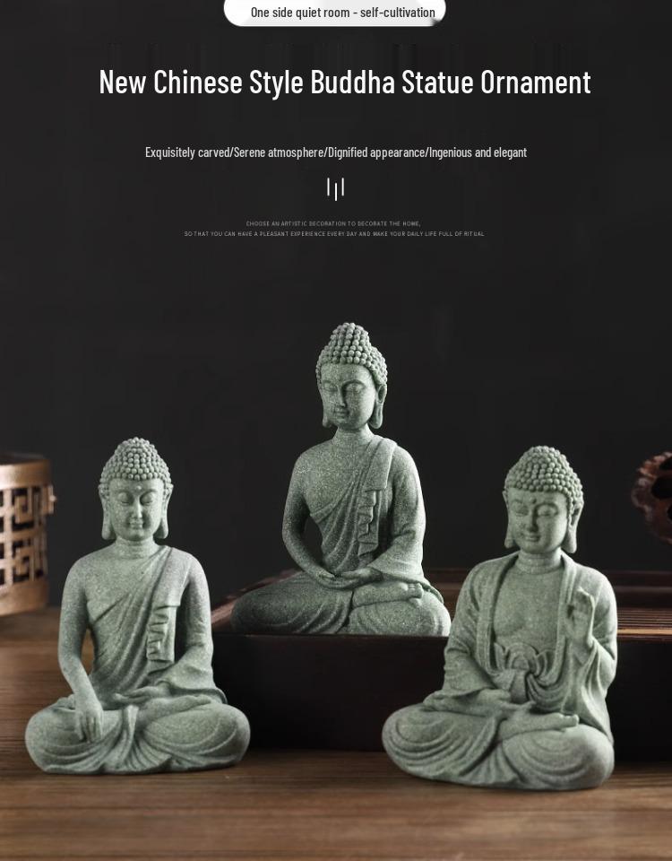 Porcelain Green Sandstone Buddha Ornament for Zen Fish Tank or Bonsai Display