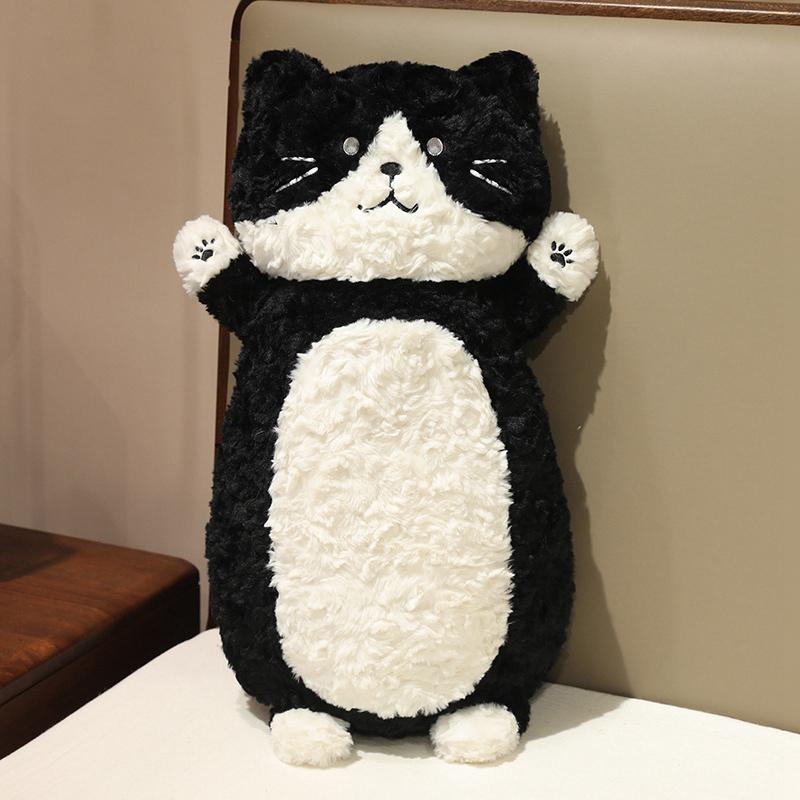 45Cm Cat Long Plush Pillow Stuffed Black White Brown Kitten Cartoon Animal Long Bolster Sleeping Companion Gift