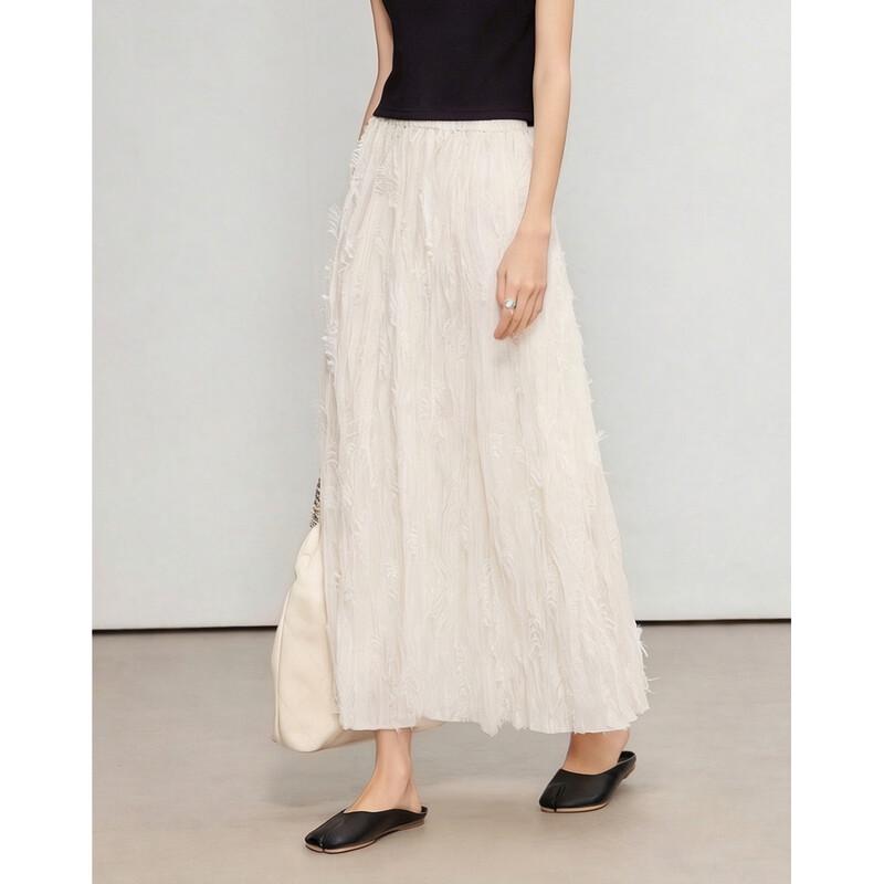 Women s Flowy Pleated Mesh A-Line Long Skirt L