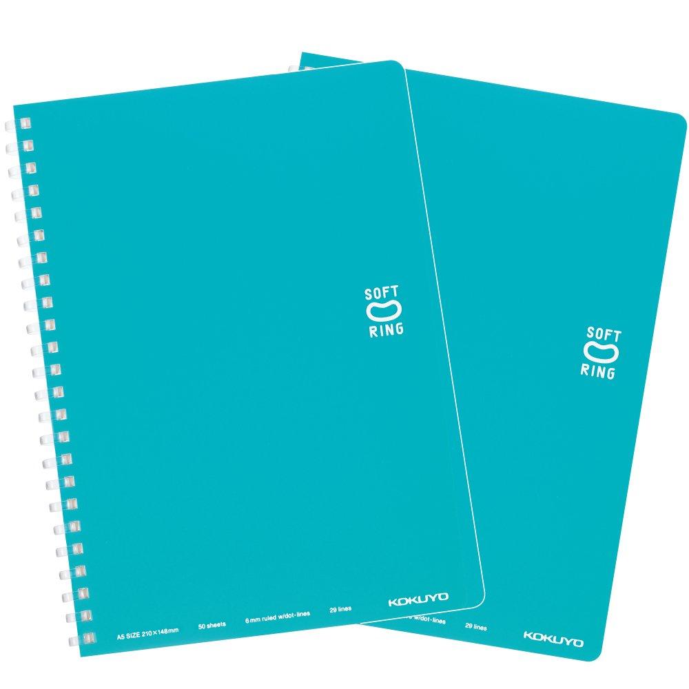 KOKUYO Soft Ring Notebooks [All 2 Colors] 2-Pack, A5, 50 Sheets, Dot Grid, School/Office Supplies