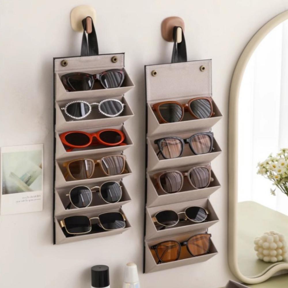 Glasses Storage Box, Sunglasses Holder, Sunglasses Storage Bag, Pressure Resistant, Multi Grid, Folding, Storage Rack