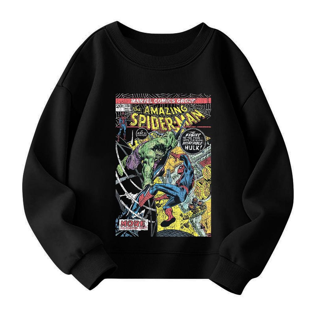 Boys and girls round neck plus velvet pullover printed top sweatshirt