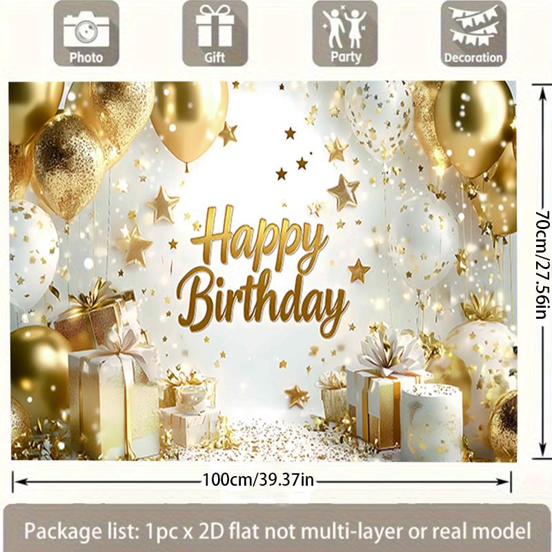 Two-dimensional Plane, Two-dimensional Background Banner, Golden Birthday Celebration Balloons and Giftszyc