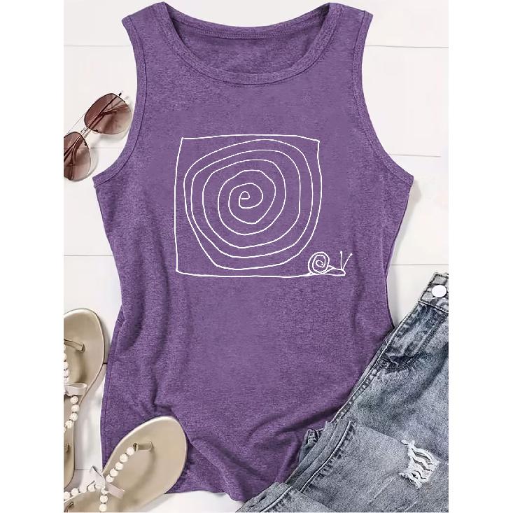 Women's simple snail line print sleeveless tank top, high-quality, fun and trendy, suitable for spring and summer