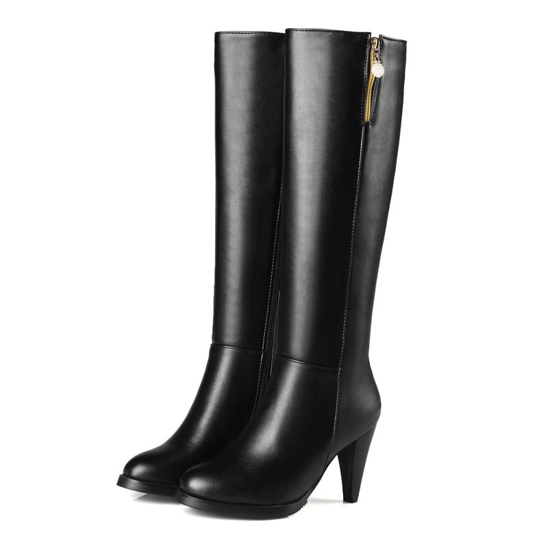 Women's Winter Knee High Boots Elegant Spike High Heel Long Fur Snow Boot Black Beige Zipper Warm Party  Shoes Large Size 45