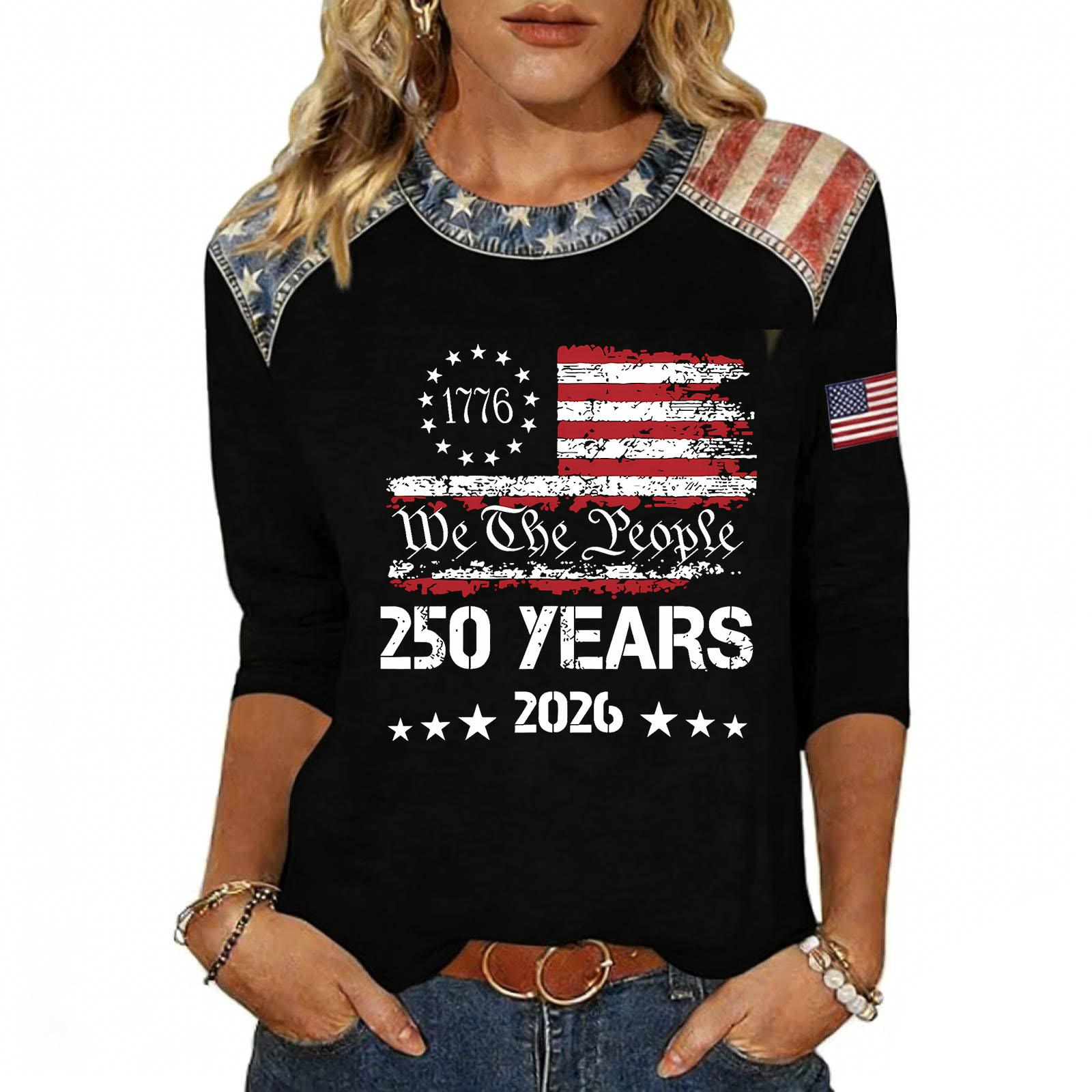 

Женская модная повседневная футболка с принтом ко Дню независимости L чёрный